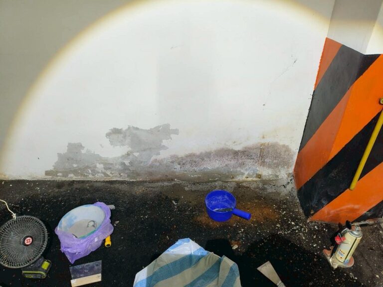 地下室停車場牆角抓漏 台中南屯現代經典施工中2